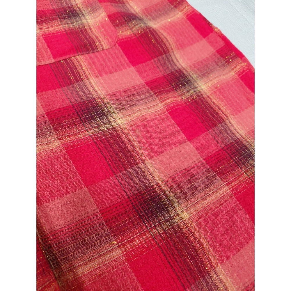 Cato Plaid Shirt Dress LG Red Gold Metallic Waffle Weave Long Sleeve - Picture 13 of 13